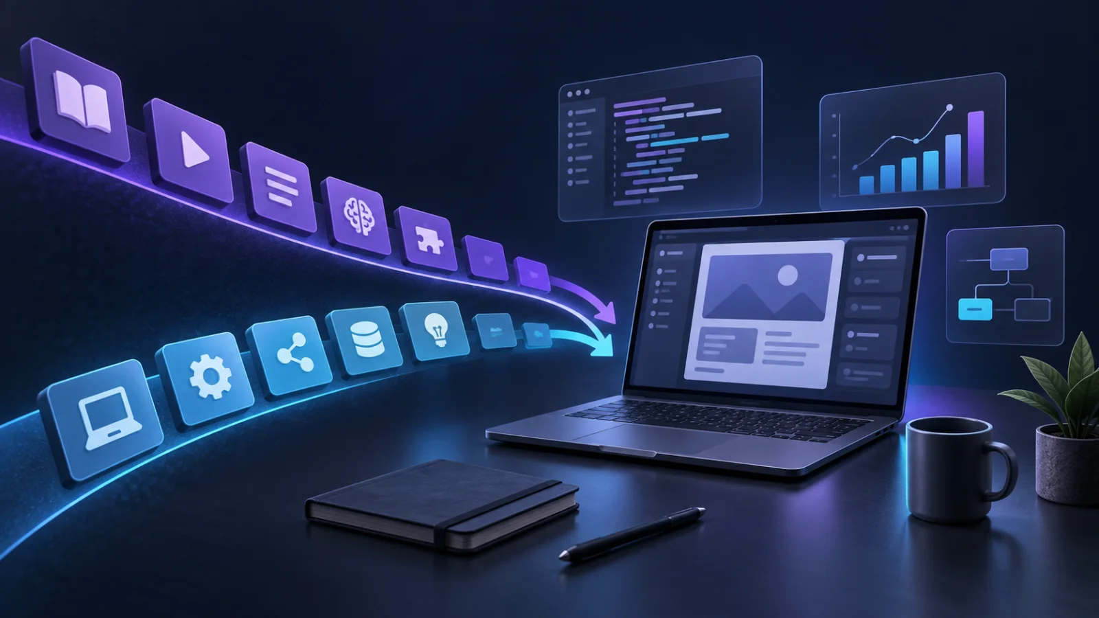 Udemy и Stepik: почему Udemy лучше для практического обучения Два учебных маршрута сходятся у ноутбука с готовым проектом