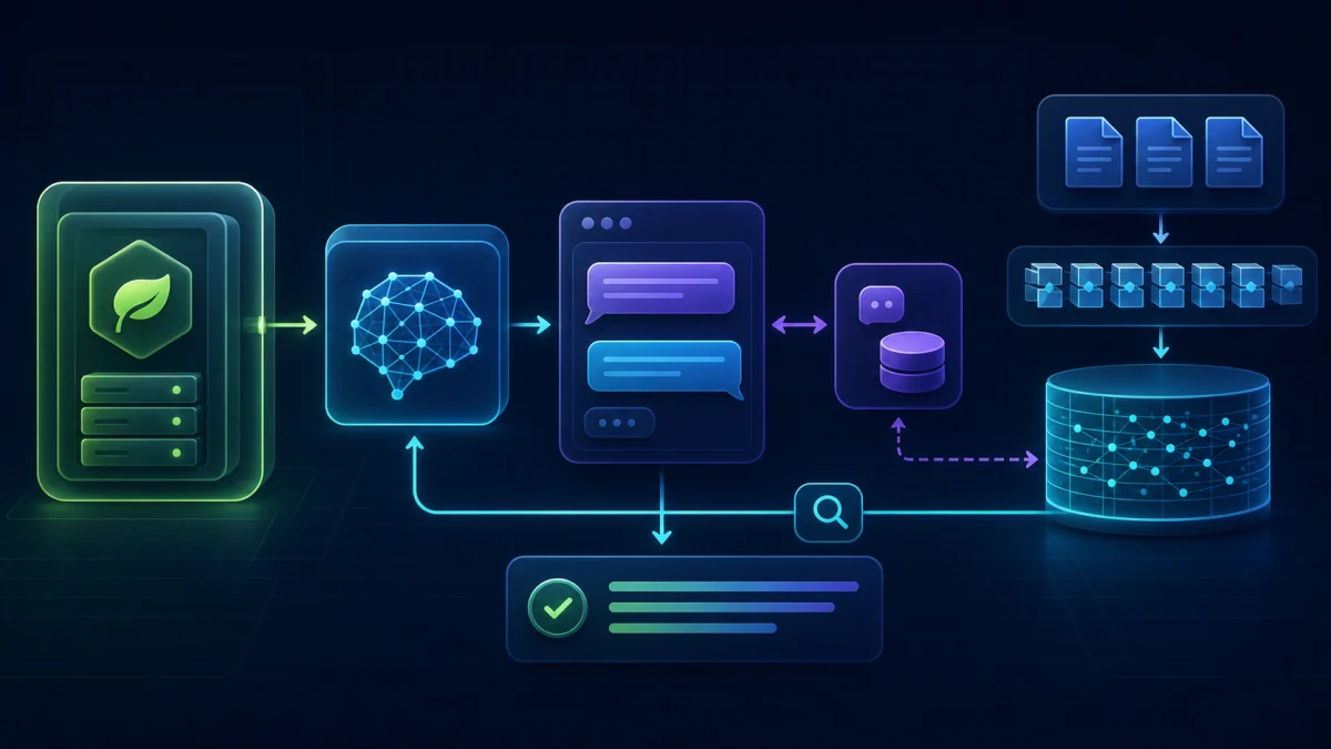Схема учебного маршрута Spring AI: локальная LLM, ChatClient, интерфейс и RAG